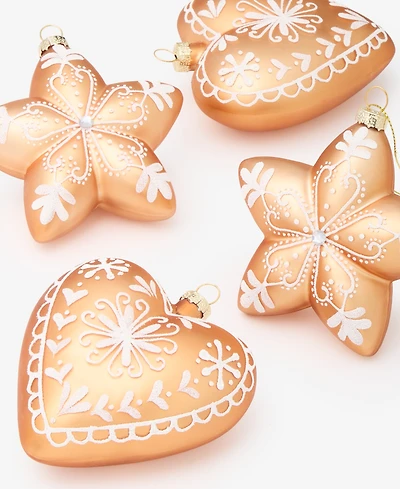 Holiday Lane Heritage Set of 4 Glass Star and Heart Gingerbread Ornaments, Macy's Exclusive