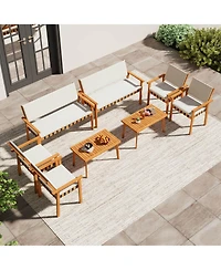 Costway 8 Pcs Wood Furniture Set with Coffee Table Seat Back Cushions for Backyard