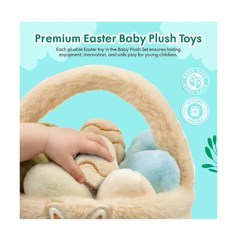 Sperric Easter Egg Plush Basket Toy Set, 9.5" Easter Egg Hunt Basket with Bunny Design, Soft Decorative Easter Plush Toys