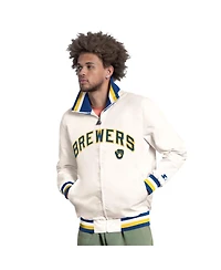 Starter Men's White Milwaukee Brewers The Captain Cooperstown Logo Full-Zip Varsity Jacket