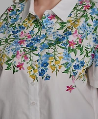 Karl Lagerfeld Paris Plus Multi-Floral Woven Collared Blouse