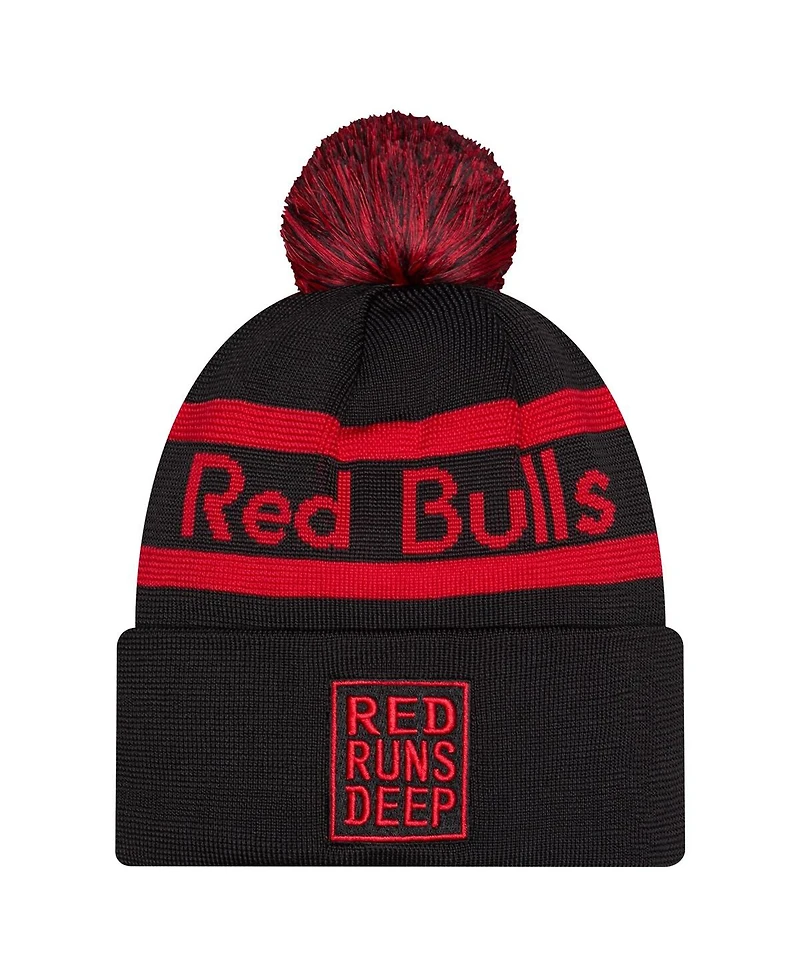 New Era Men's Black New York Red Bulls 2026 Jersey Hook Cuffed with Pom Knit Hat