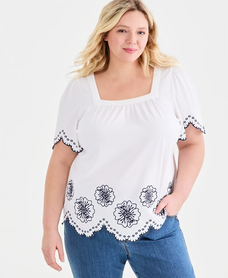 Style & Co Plus Scalloped Square-Neck Top, Macy's Exclusive