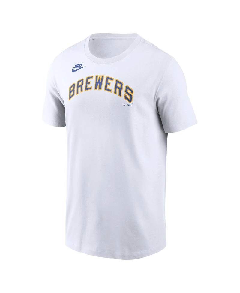 Nike Men's White Milwaukee Brewers Cooperstown Collection Wordmark T-Shirt