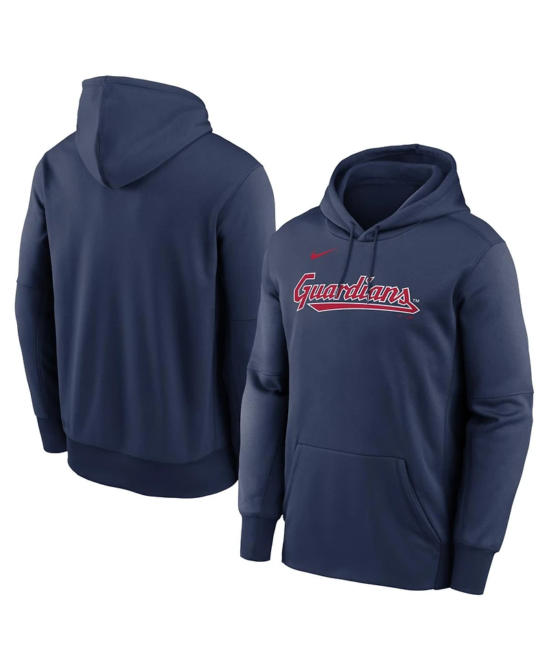 Nike Men's Navy Cleveland Guardians Primary Wordmark Therma Hoodie