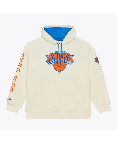 Mitchell & Ness Men's Cream New York Knicks Hardwood Classics Chainstitch Premium Fleece Hoodie