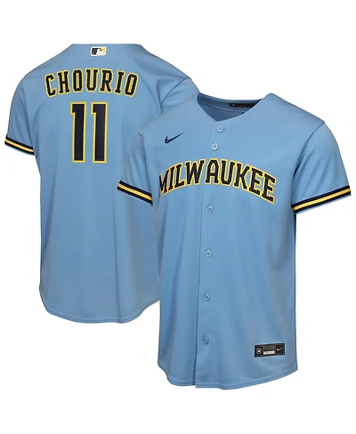 Nike Big Boys and Girls Jackson Chourio Light Blue Milwaukee Brewers Road Replica Jersey