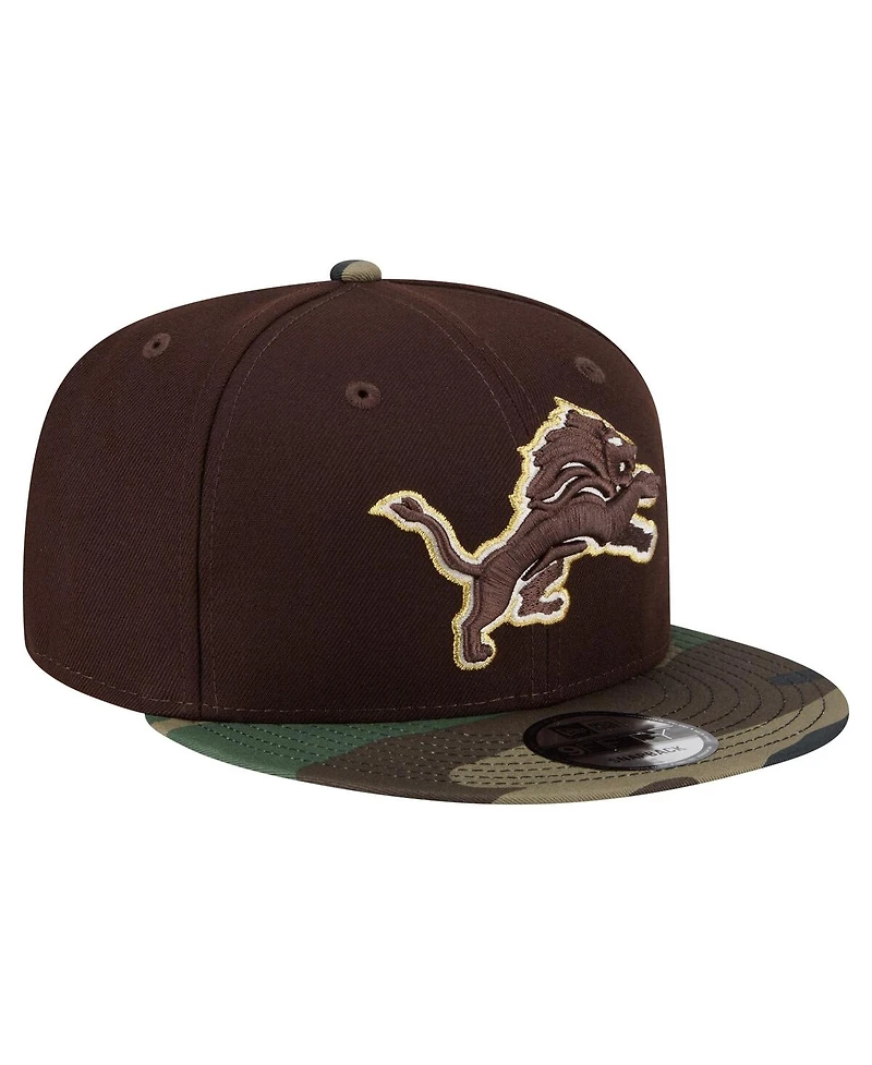 New Era Men's Dark Brown Detroit Lions Burnt Wood Camo 9FIFTY Snapback Hat