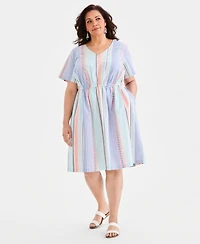 Style & Co Plus Cotton Striped Fit Flare Dress, Macy's Exclusive