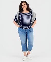 Style & Co Plus Striped Scalloped Square-Neck Top, Macy's Exclusive