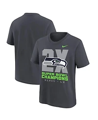 Nike Big Boys and Girls Anthracite Seattle Seahawks Two-Time Super Bowl Champions Multi-Champs T-Shirt