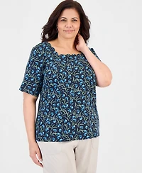 Style & Co Plus Square-Neck Short-Sleeve Top, Macy's Exclusive