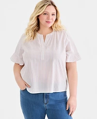 Style & Co Plus Flared-Cuff Split-Neck Top, Macy's Exclusive