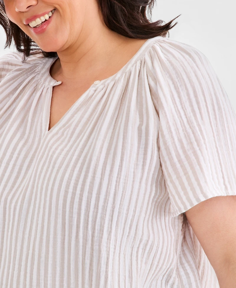 Style & Co Plus Split-Neck Short-Sleeve Top, Macy's Exclusive