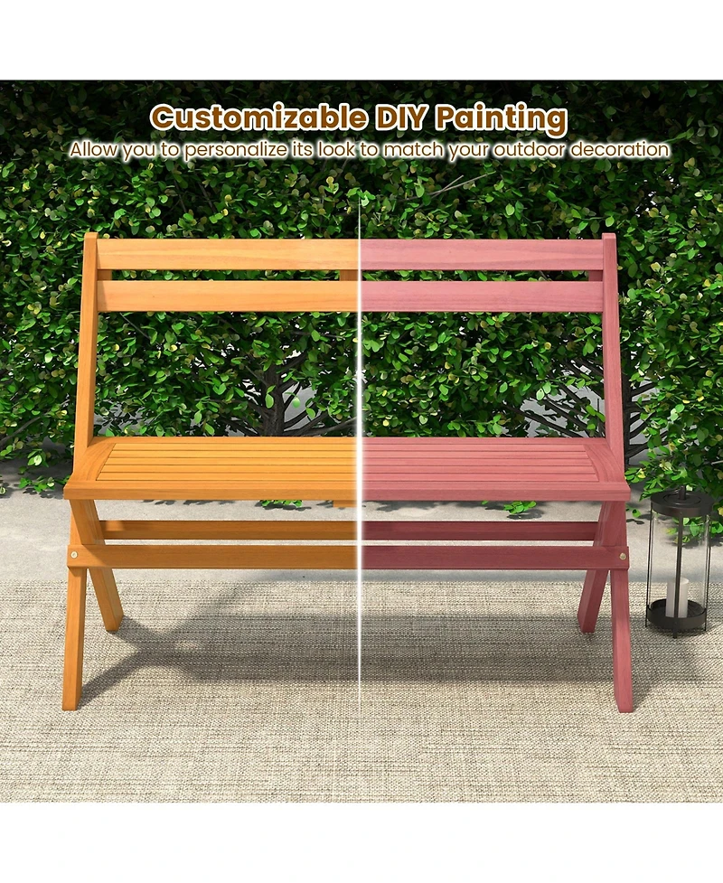 Gymax Foldable Outdoor Bench 2-Person Acacia Wood Patio Garden Bench Outside Loveseat