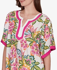 Ruby Rd. Petite Tropical Floral Trim Detail Top