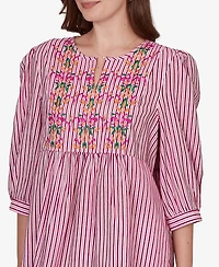 Ruby Rd. Petite Embroidered Placket Stripe Top