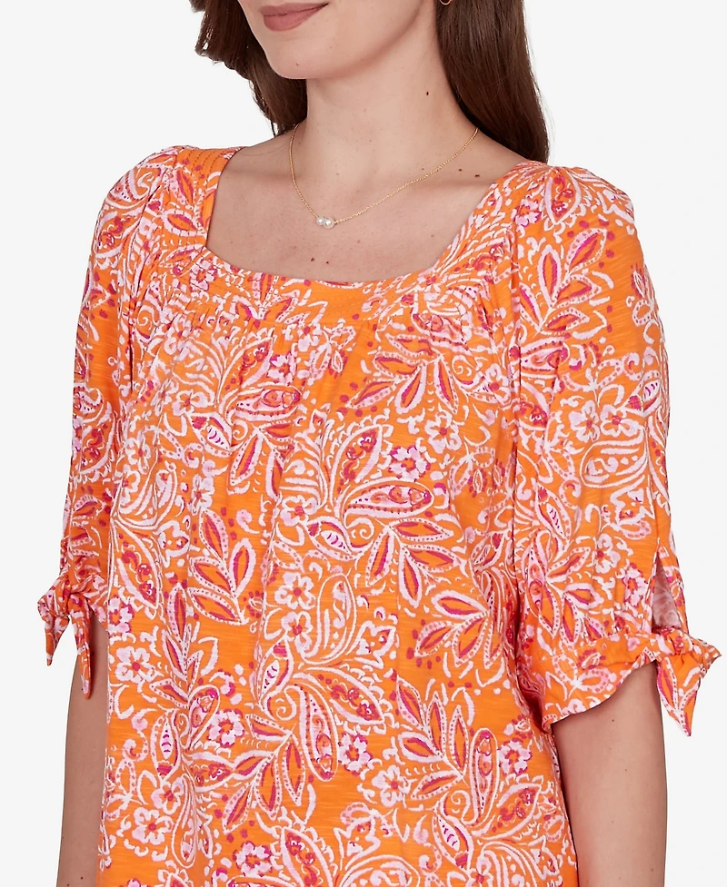 Ruby Rd. Petite Paisley Print Tie Sleeve Knit Top