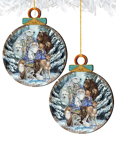 Designocracy Gather In Peace Father Winter Animals Holiday Ornaments, Set of 2