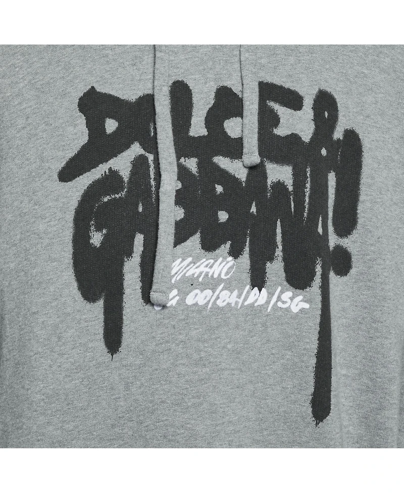 Pre-Owned Dolce & Gabbana Men's Pre-Owned Dolce and Gabbana Grey Graffiti Logo Print Jersey Hoodie