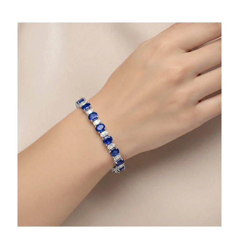 Genevive Sterling Silver White Gold Plated with Oval Cubic Zirconia Tennis Bracelet.