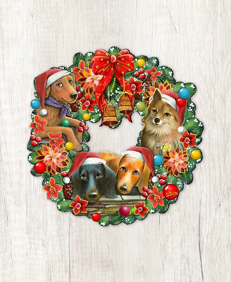 Designocracy Christmas Friends Puppy Wreath Holiday Outdoor Decor Large Ornament