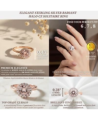 Sterling Silver White Gold Plated Halo Round Clear Cubic Zirconia Solitaire Ring