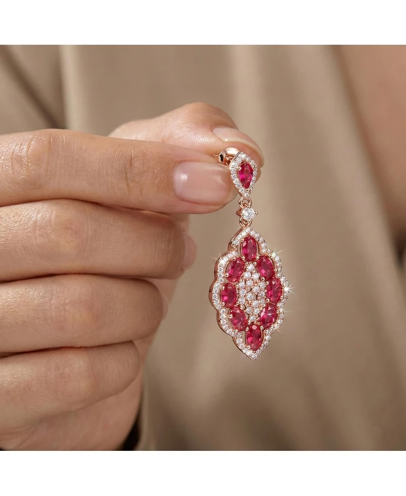 18K Rose Gold Plated Clear and Red Cubic Zirconia Accent Dangle Earrings