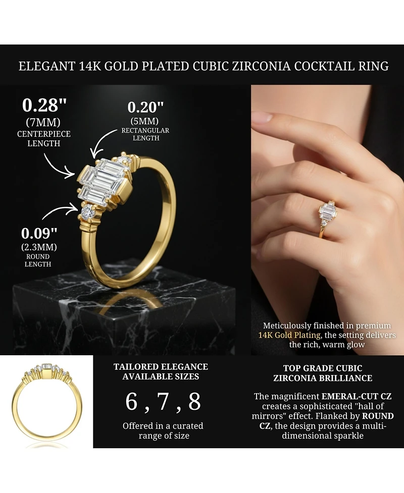 14K Gold Plated with Clear Cubic Zirconia Cocktail Ring