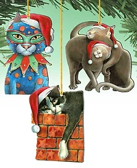 Designocracy Party Cats Holiday Ornaments, Set of 3