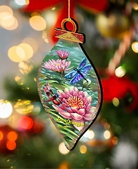 Designocracy Dragonflies and Water Lilies Holiday Ornaments, Set of 2