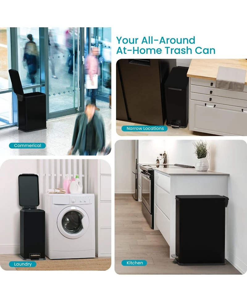 Home Zone Living 8 Gallon Slim Stainless Steel Kitchen Trash Can with Step Pedal and Soft Close Lid