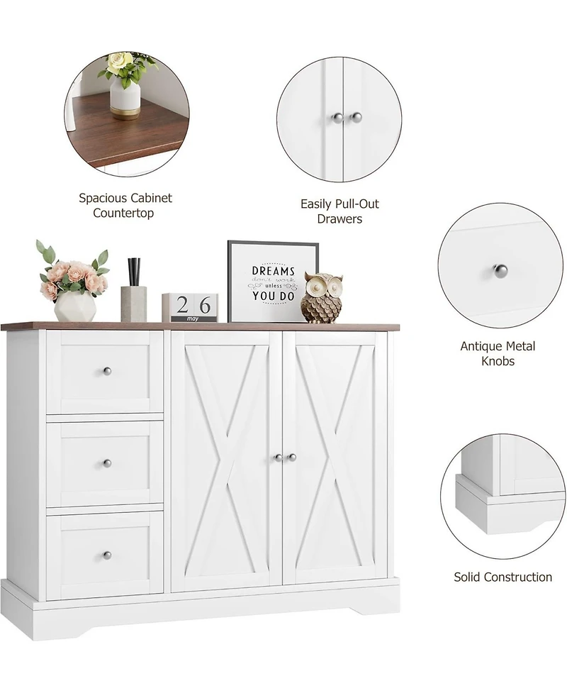 gaomon Kitchen Pantry Cabinet with Led Light Microwave Stand Barn Doors 2 Shelves