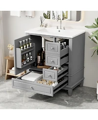 Sillysis 30'' Bathroom Vanity with Ceramic Sink, Solid Wood & Mdf, Multi-Drawer Storage Soft Close Door for Modern Bathrooms