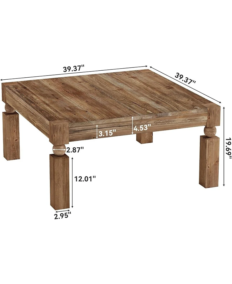 Tribesigns Square Coffee Table, 39-Inch Farmhouse Coffee Table with Sturdy Legs