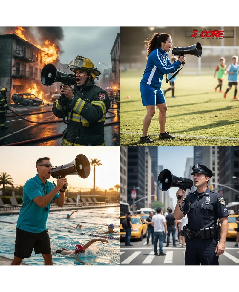5 Core Megaphone 50W Bullhorn 1100 Yards Loud Siren Maker w Adjustable Volume for Soccer Coaches