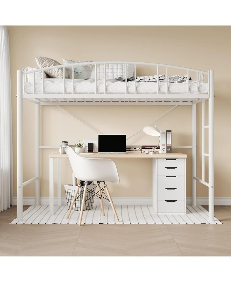 gaomon Metal Loft Bed, Steel Frame, Arched Guardrails, Ladder, Space-Saving