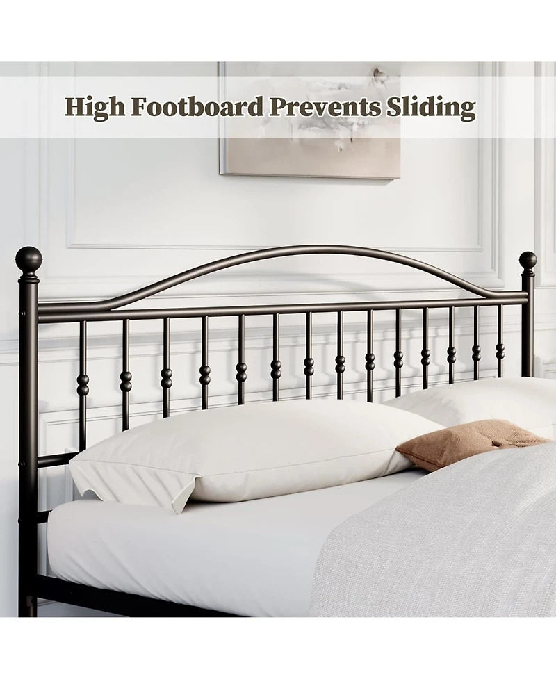 gaomon Metal Platform Bed Frame with Vintage Circular Headboard and Footboard, Heavy-Duty Iron Frame, No Box Spring Needed, Noise-Free Design