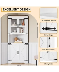 gaomon Rustic Farmhouse Tall Corner Storage Cabinet with Glass Doors & Adjustable Shelves, Corner Display Cabinet for Kitchen