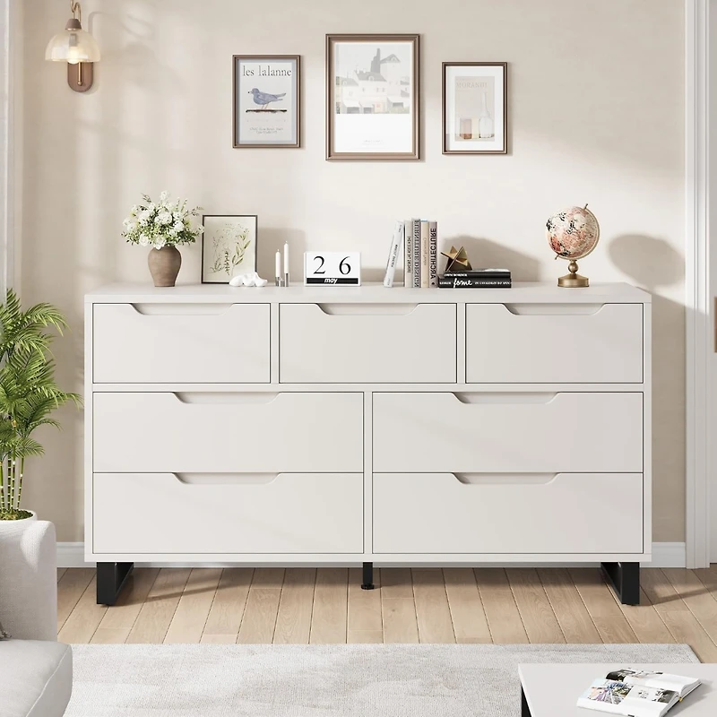 gaomon 7-Drawer Dresser for Bedroom, 55" Wide Freestanding Wooden Storage Chest for Living Room & Entryway