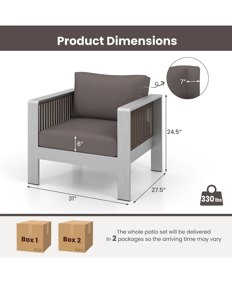 Gymax 4 Pcs Aluminum Patio Furniture Set w/ Thick Cushions & Tempered Glass Tabletop