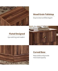 gaomon Fluted Nightstand with Drawers, Mid Century Modern Bedside Table, Brown Nightstand with Storage