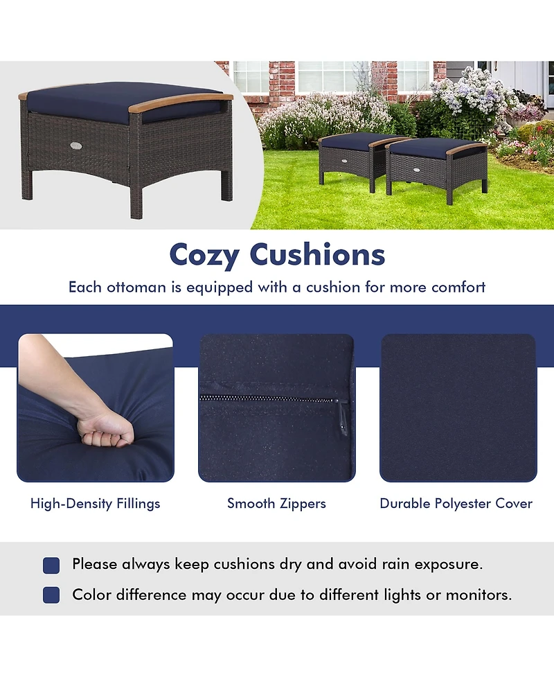 Gymax 2PCS Patio Ottomans Wooden Handles Rattan Knitting Foot Pedal