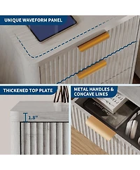 gaomon Fluted Farmhouse Night Stand, Fluted Nightstand with Charging Station, FlutedNightstand Bedroom with 3 Drawers