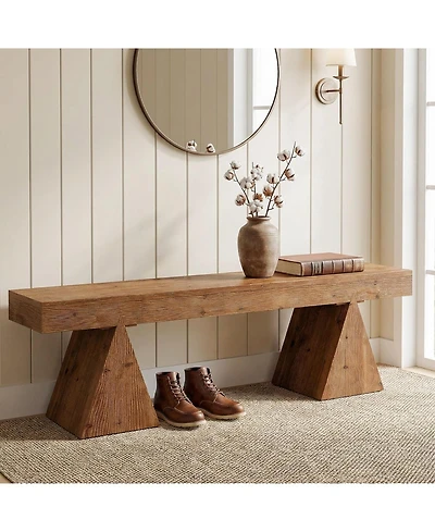 Tribesigns 63" Solid Wood Bench, Rustic Indoor End of Bed Bench