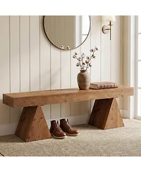 Tribesigns 63" Solid Wood Bench, Rustic Indoor End of Bed Bench