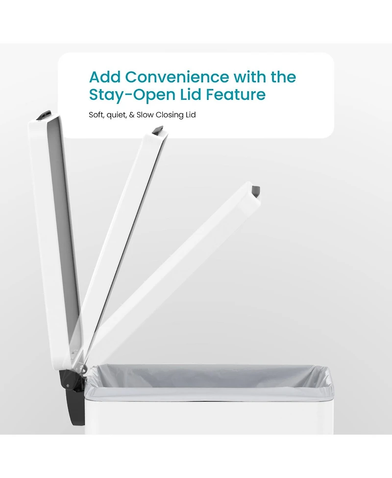 Home Zone Living 12 Gallon Slim Stainless Steel Kitchen Trash Can with Step Pedal and Soft Close Lid