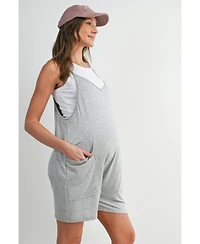 Hello Miz Maternity Sleeveless Loose Fit V-Neck Romper with Pockets and Adjustable Straps