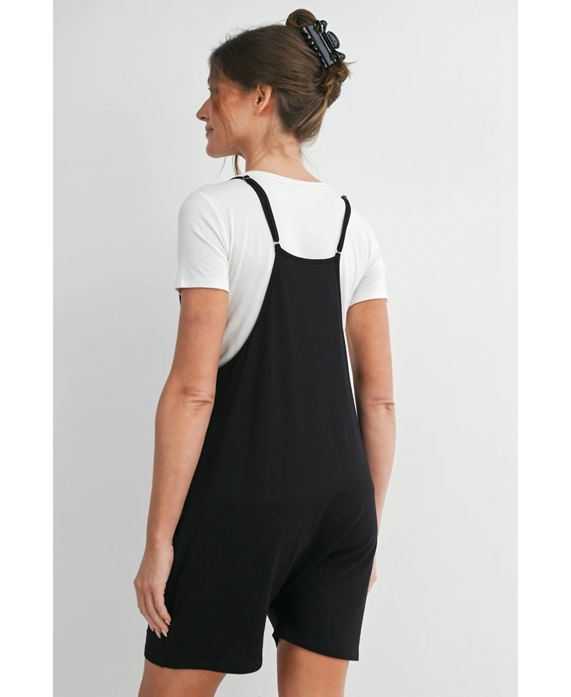 Hello Miz Maternity Sleeveless Loose Fit V-Neck Romper with Pockets and Adjustable Straps