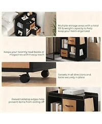 Yigii Rolling Storage Cart with 2 Fabric Drawers & 4 Shelves for Books, Magazines, Records